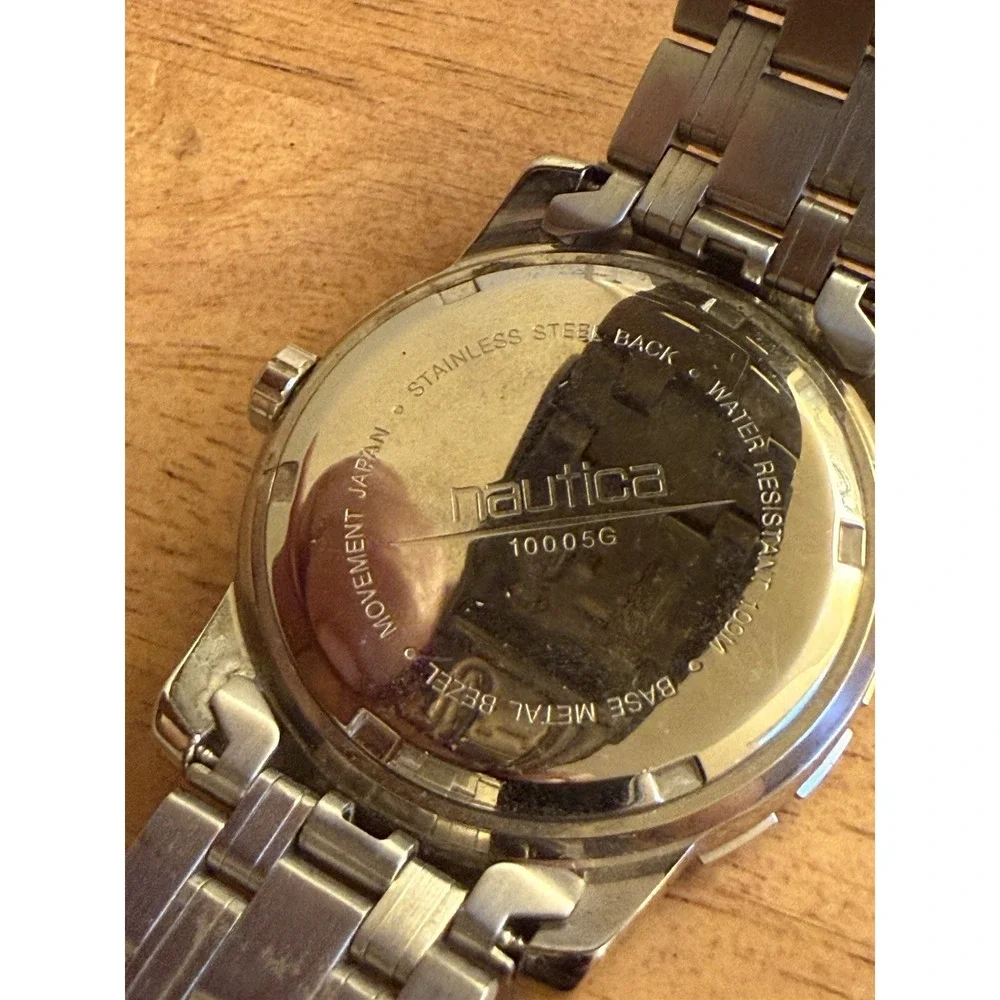 Vintage NAUTICA Day Date large Men's Watch Stainless Diver 100M Needs Battery